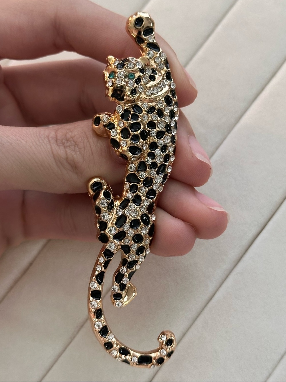Gold-Tone Leopard Crystal Brooch - Black & Clear
